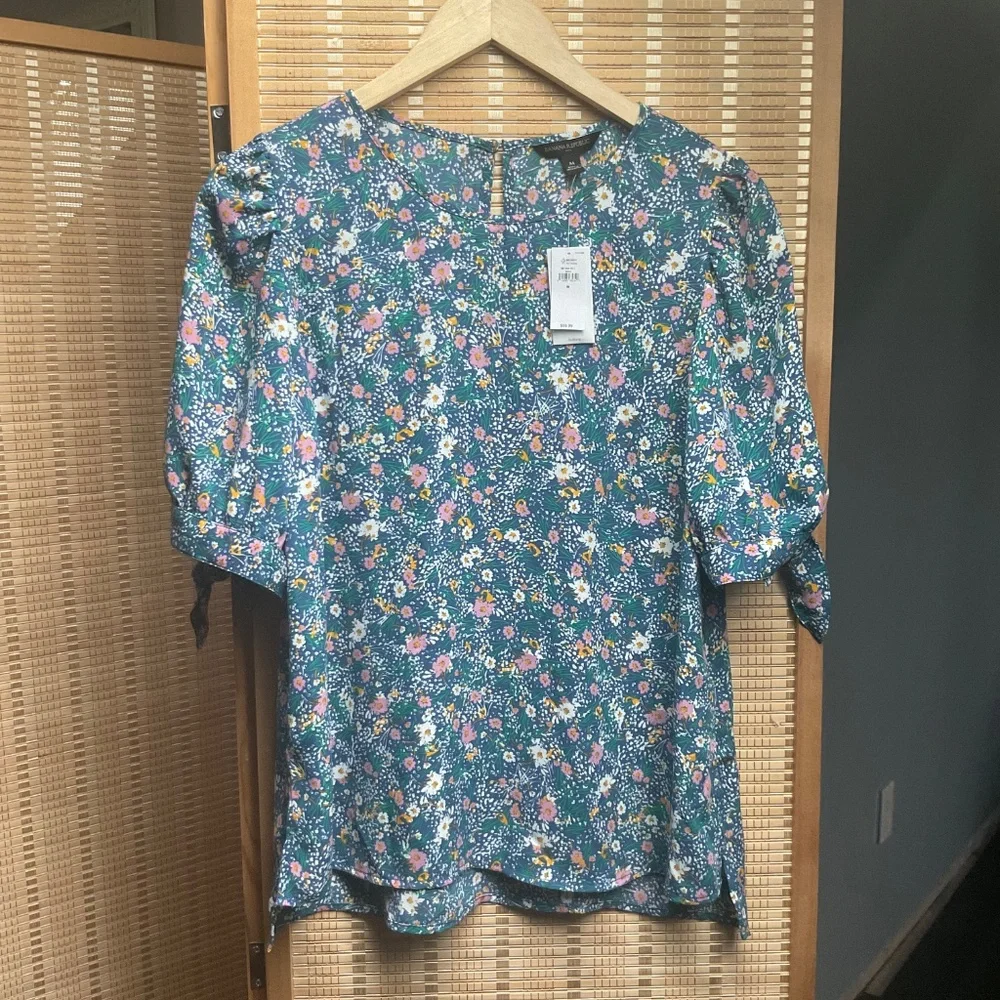 Banana Republic Floral PUFF TIE-SLEEVE BLOUSE NWT